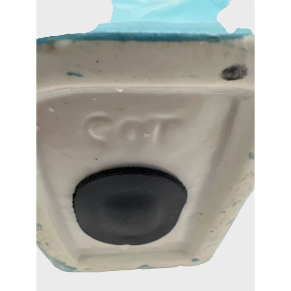 Ceramic Kitty Cat in a Shopping Bag Bank Blue, White & Yellow 4.5" Tall - Picture 6 of 6